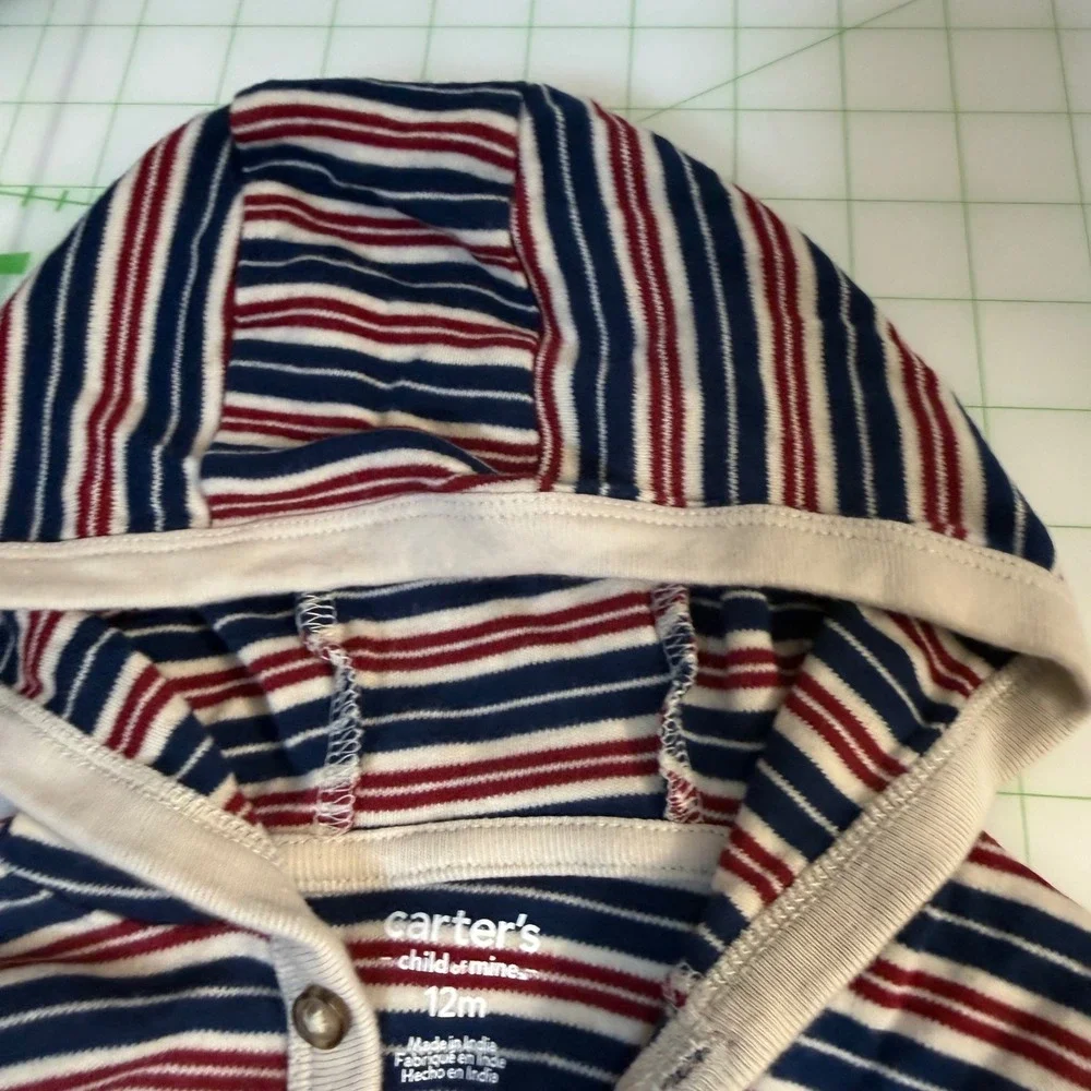 Carters Striped Button Up Long Sleeve Shirt Onesie 12 months Boy Cotton Top